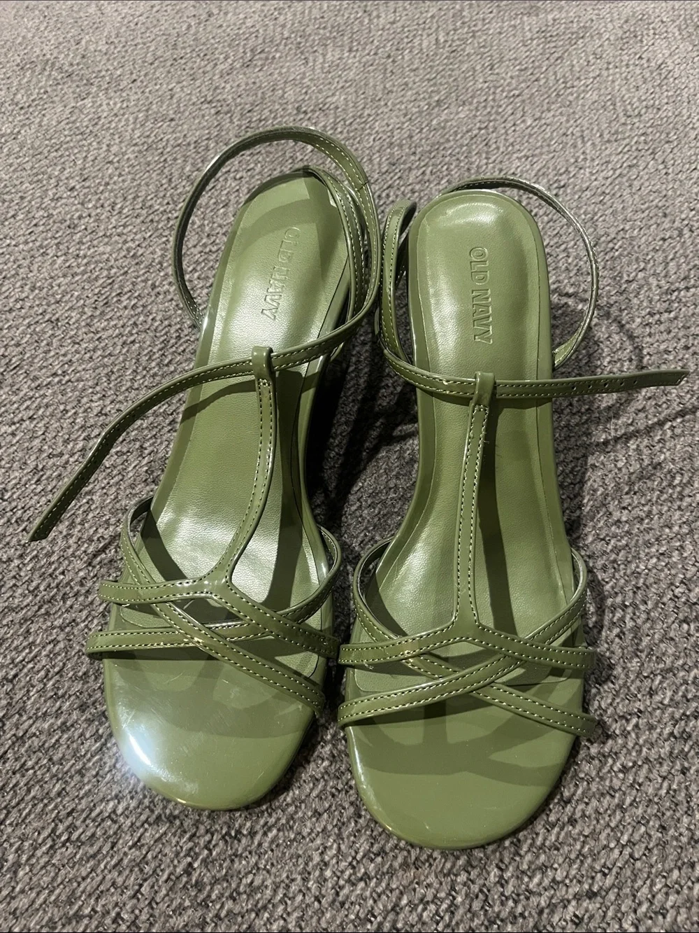 Old Navy Olive Strappy T‑Bar Wedge Sandals